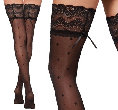 CALZEDONIA pończochy samonośne QUADRETTI POIS 3/4 M/L