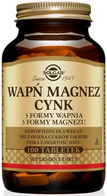 SOLGAR WAPŃ MAGNEZ CYNK 100 CALCIUM MAGNESIUM ZINC