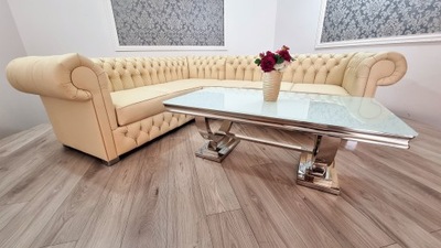 Narożnik pikowany chesterfield glamour skóra