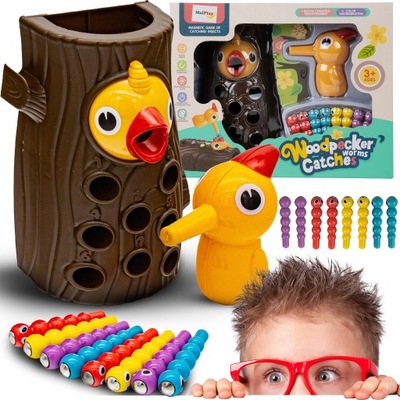 MAGNETYCZNA GRA, ZRĘCZNOŚCIOWA DZIĘCIOŁ I ROBACZKI