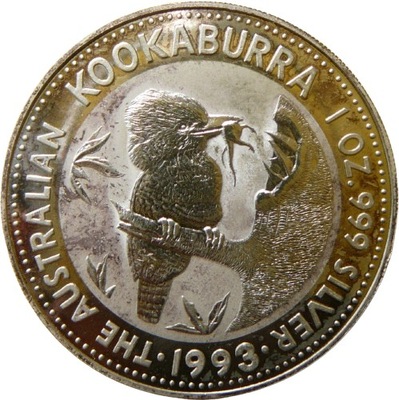 1$ AUSTRALIA 1993 PTAK KOOKABURRA ZIMORODEK Ag 999 Oz