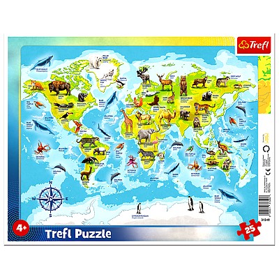 PUZZLE 25 RAMKOWE MAPA ŚWIATA ZE ZWIERZĘTAMI 31340