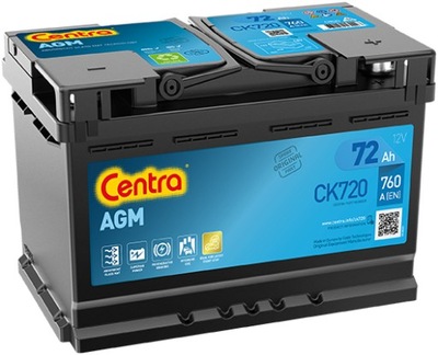 AKUMULIATORIUS CENTRA AGM 12V 72AH 760A CK720 START STOP CK700 70AH 