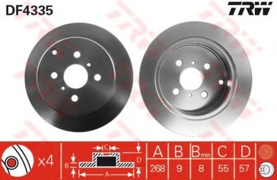 DISCO DE FRENADO PARTE TRASERA TOYOTA COROLLA 01- YARIS 99-  