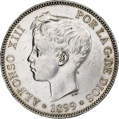 Hiszpania, Alfonso XIII, 5 Pesetas, 1899, Madrid,