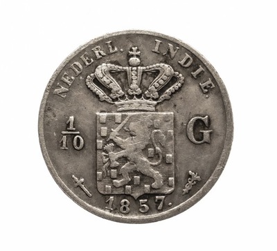 INDIE HOLENDERSKIE 1/10 GULDEN 1857 rok, srebro