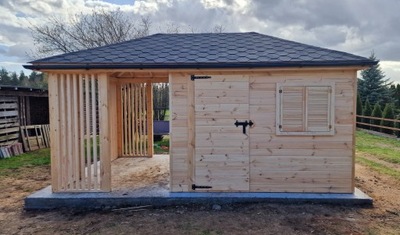 Domek ogrodowy z altaną 3m x 5m, domek narzędziowy, drewutnia