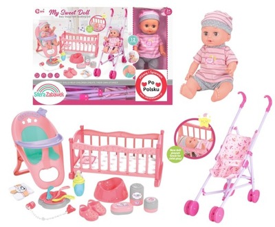LALKA MARTYNKA ZESTAW WÓZEK KOŁYSKA INTERAKTYWNA MÓWI PO POLSKU SIKA BOBAS