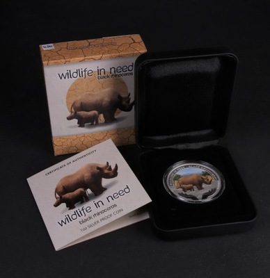 ANK TUVALU 1 DOLLAR 2012 BLACK RHINOCEROS rzadka