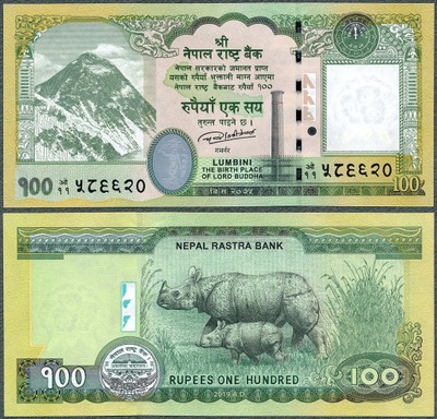 Nepal - 100 rupii 2019 * P80 * nosorożce