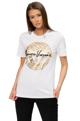 Biały t-shirt damski ze złotą Meduzą VERSACE r 44