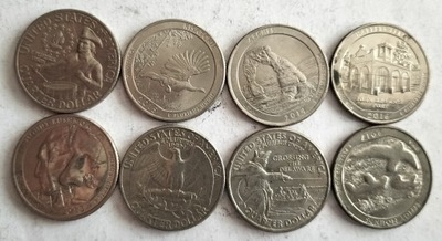 zestaw monet USA 1/4 dolar okolicznościowe 8 szt. każda inna