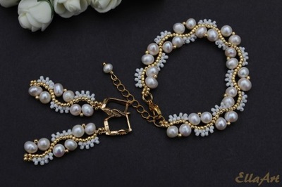 komplet biżuterii z naturalnych białych pereł