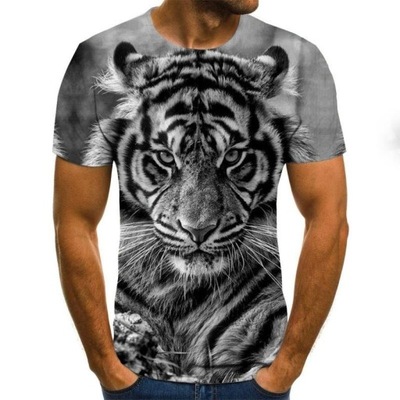 T-SHIRT MĘSKI KOSZULKA 3D NADRUK LEW TYGRYS M