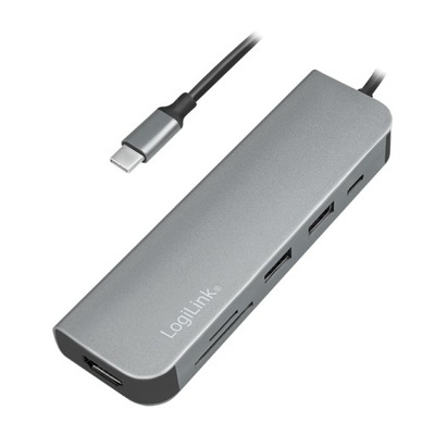 Hub USB-C 3.0 6w1 LogiLink HDMI 4K/30Hz PD czytnik kart SD microSD 60W