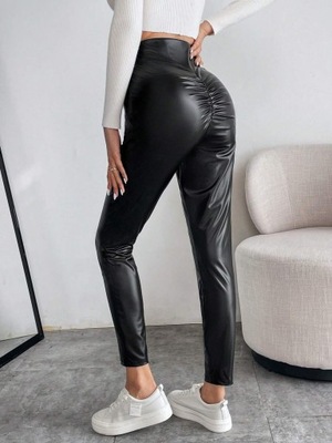 SHEIN czarne legginsy z imitacji skóry z marszczeniem XL