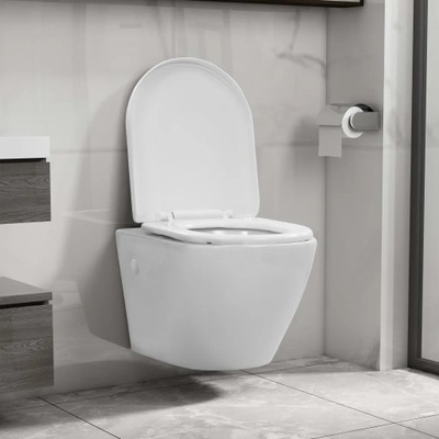 vidaXL Wisząca toaleta bez kołnierza, ceramiczna, biała, 145237