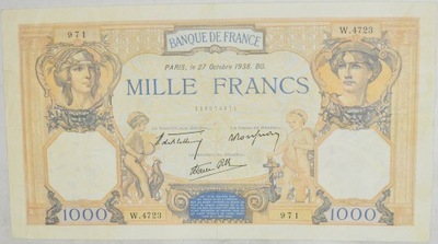 13.hc.Francja, 1 000 Franków 1938, P.90.c, St.3+