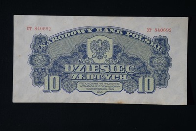 Banknot Polska 10 złotych seria CT 1944 owym !!!