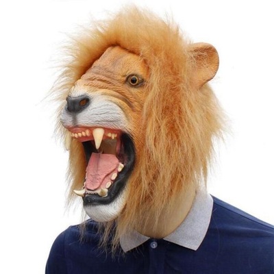 MASKA Lateksowa lwa pełna twarz zwierząt Hallowee