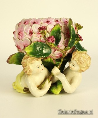 Kwiat hortensji - porcelanowa bomboniera z amorami