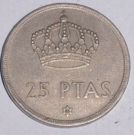 25 peset - Hiszpania - hiszpańska peseta - król Juan Carlos - 1975 rok