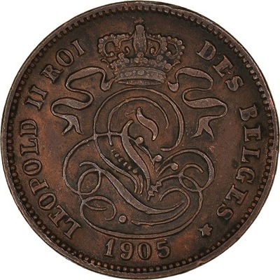 Moneta, Belgia, Leopold II, 2 Centimes, 1905, AU(5