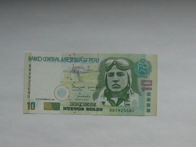 Peru Banknot 10 Soles 2001 ! UNC P-175 Samolot
