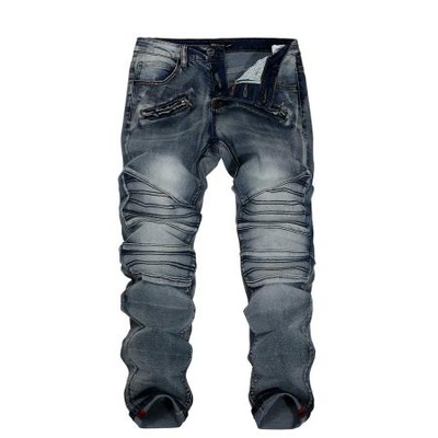 Męskie proste spodnie jeansowe przetarcia 32