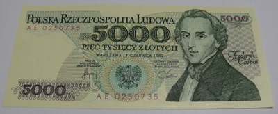 5000 zł 1982 r. F. CHOPIN - ser. AE 0......- STAN BANKOWY