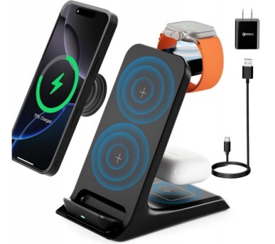 KPON STACJA ŁADOWANIA 3W1 SZYBKA ŁADOWARKA BEZPRZEWODOWA APPLE IOS