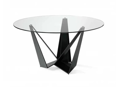 Okrągły Stół ze Szklanym Blatem Metalową Podstawą