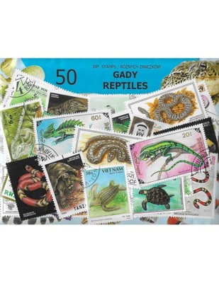 Pakiet 50 znaczków pocztowych - GADY