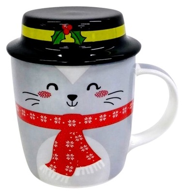 Kubek porcelanowy z pokrywką MYSZKA BIAŁY 330ml