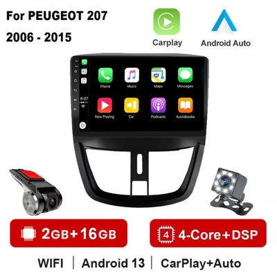 RADIO DE AUTOMÓVIL CON NAVEGACIÓN GPS PARA PEUGEOT 207 207CC 2006-2015 ANDROID CARPLAY  