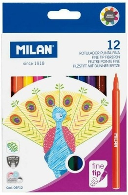 Flamastry z cienką końcówką 12 kolorów Milan