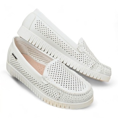 BIAŁE SKÓRZANE MOKASYNY DAMSKIE NAFIS 38