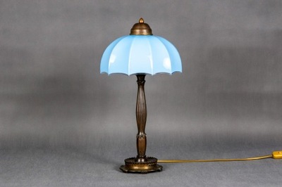 Stara lampa gabinetowa / biurkowa z niebieskim kloszem