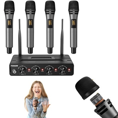 TONOR TW360 System Mikrofonów Bezprzewodowych 4 mikrofony zasięg 60 M UHF
