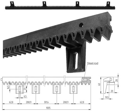 Listwa, Szyna do Bramy zębata NYLON 1mb RDZEŃ STAL
