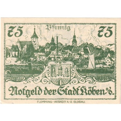 Banknot, Niemcy, Köben a. O, 75 Pfennig, village,