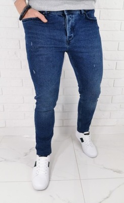 Ciemne jeansy meskie slim fit z delikatnymi - 31