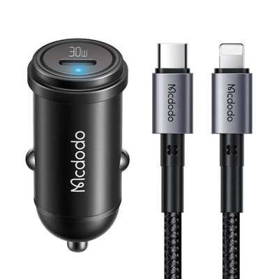 DISPOSITIVO DE CARGA DE AUTOMÓVIL MCDOPARA CC-7492, USB-C, 30W + CABLE USB-C PARA LIGHTNING  