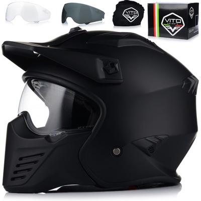 CASCO PARA MOTOCICLETA ABIERTO VITO BRUZANO ODPINANA SZCZEKA + VISERA + 2 PIEZAS VENTANAS  