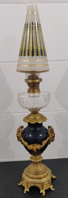Piękna unikalna lampa naftowa - porcelana mosiądz