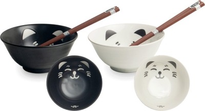 Japonski zestaw do podawania obiadu czarno-biały Kot Ceramiczny