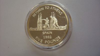 Moneta 5 funtów Gibraltar 2005 Ateny olimpiada - srebro