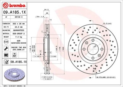 DISCOS DE FRENADO PARTE DELANTERA BREMBO 09.A185.1X 09A1851X  