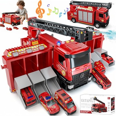 DUŻY WÓZ STRAŻACKI STRZELA AUTA 7W1 Z DRABINĄ I MODUŁEM ŚWIETLNO-DŹWIĘKOWYM