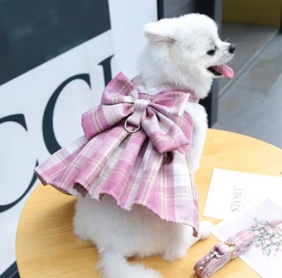 Sukienka dla kota psa różowa ze smyczem r. S